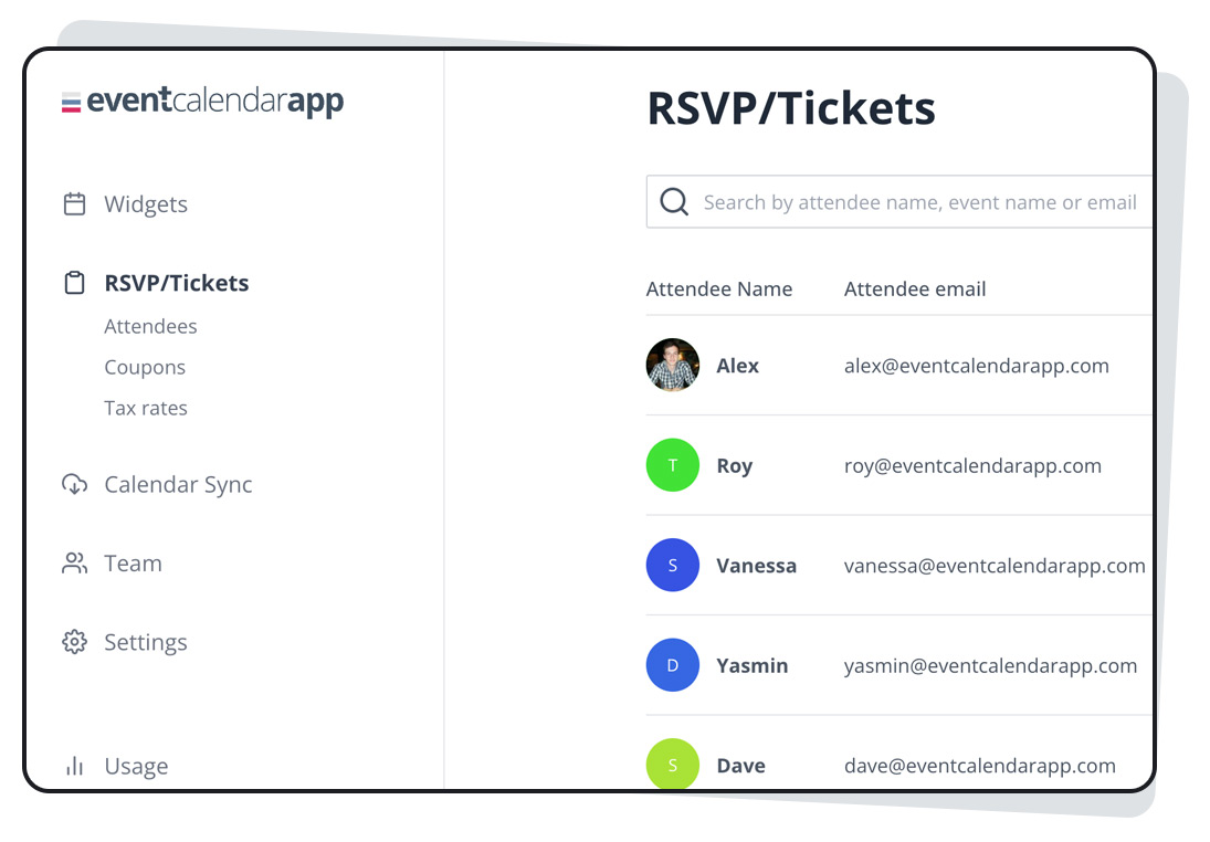screenshot of Event Calendar App